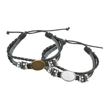 

1pc/10pcs 20MM Round Photo Glass Cabochon Setting Base Bezel Tray Blank Multi Layer Antique Leather Bracelets DIY Jewelry Making