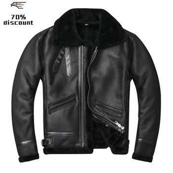 

2020 Black Men American Style B3 Pilot Leather Jacket Plus Size XXXXL Genuine Thick Winter Natural Shearling Coat FREE SHIPPING