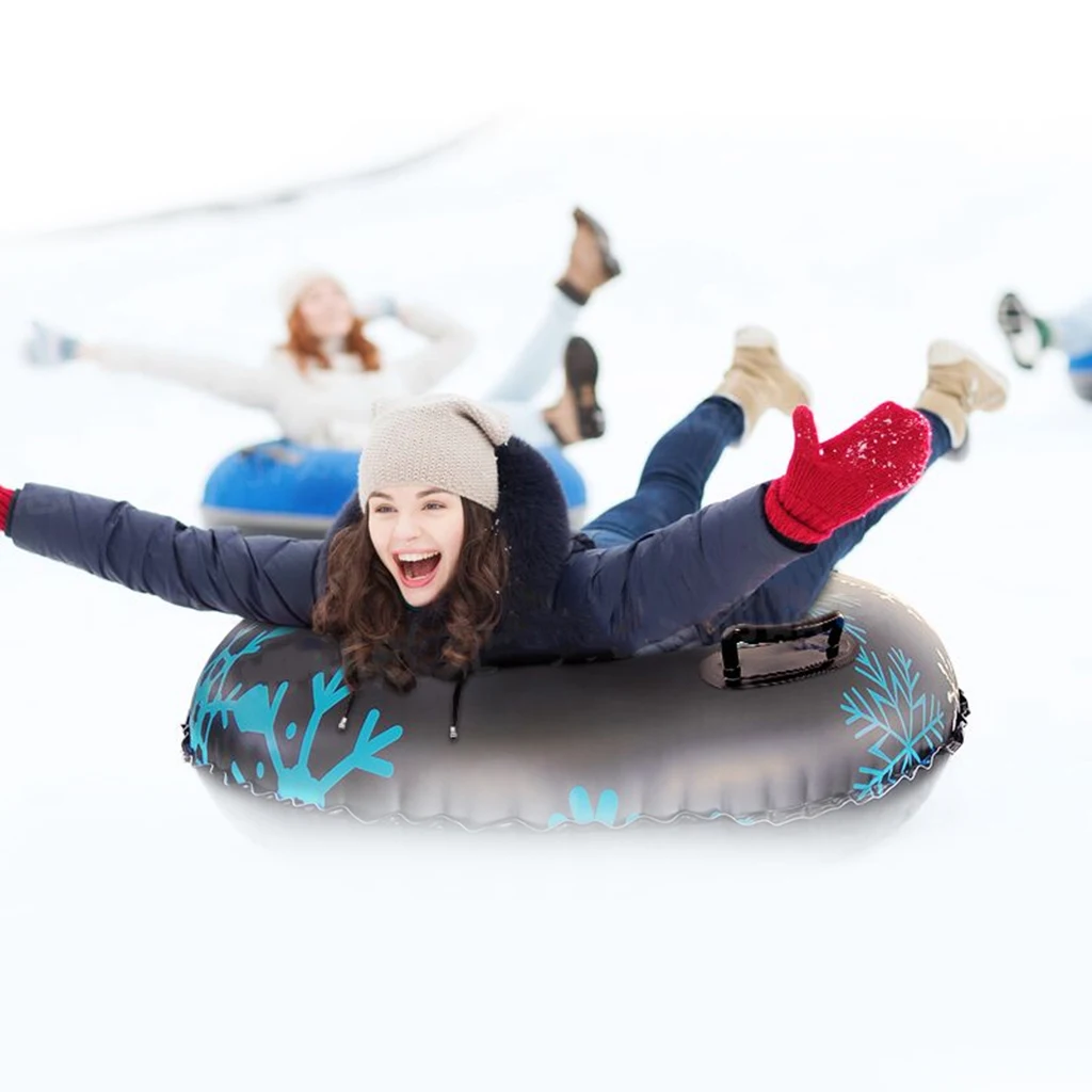 47'' Floated Skiing Board Inflatable Snow Tube Snow Rider Sled w/ Handles Bottom Children Adult Outdoor Snow Tube Skiing Access