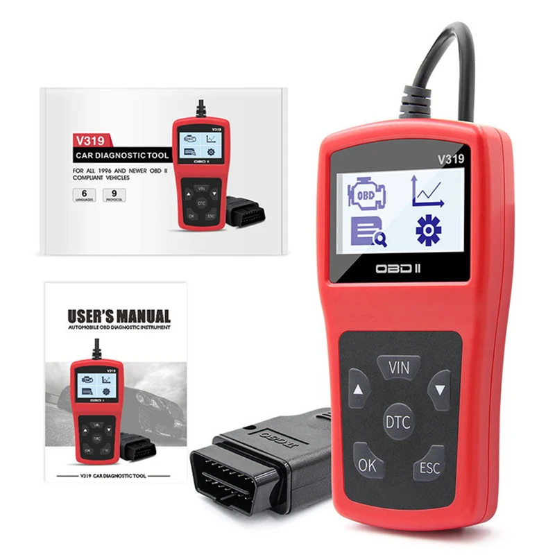 V319 Автомобильный сканер инструмент EOBD OBD2 многоязычный диагностический двигатель код ошибки считыватель
