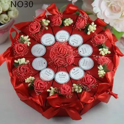 Cake Shape Paper Candy Boxes with Flower Bowknot Ribbon for Romantic Wedding Favors Party Gift Boxes Holders Free Shipping