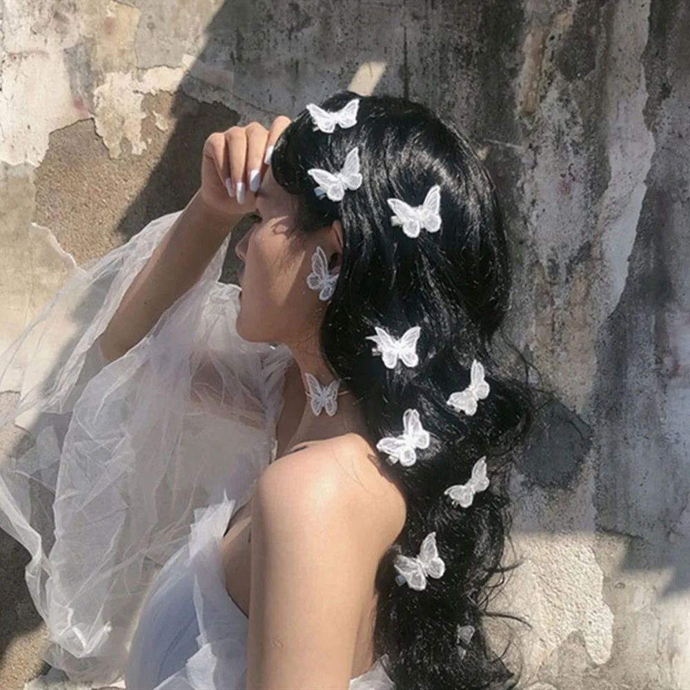 Заколки для волос женские с вышивкой в Корейском стиле 6 шт. романтичное Белое