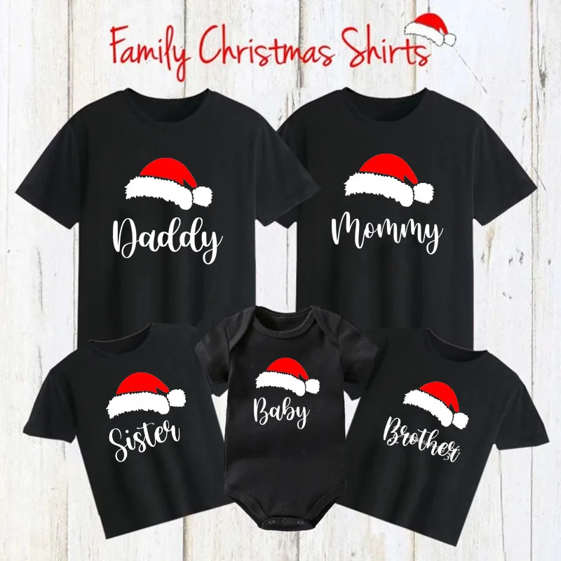 Merry Christmas Family Matching Clothes Mother Father Daughter Son Kids T-shirt Baby Romper Cotton Dad Mom and Me Look Outfits | Мать и