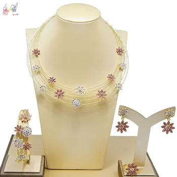 

Yulaili Bridal Jewelry Sets Rhinestone Women Party Flower Shape Necklace Earrings Bracelet Ring Wedding Jewellery Free Shipping