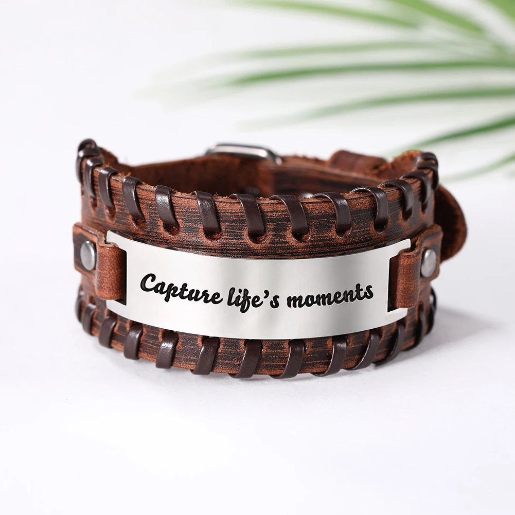 EUEAVAN 5pcs Proverb Positive Black/Brown Leather Bracelet Saying Charm Stainless Steel Jewelry For Men Gift Wholesale