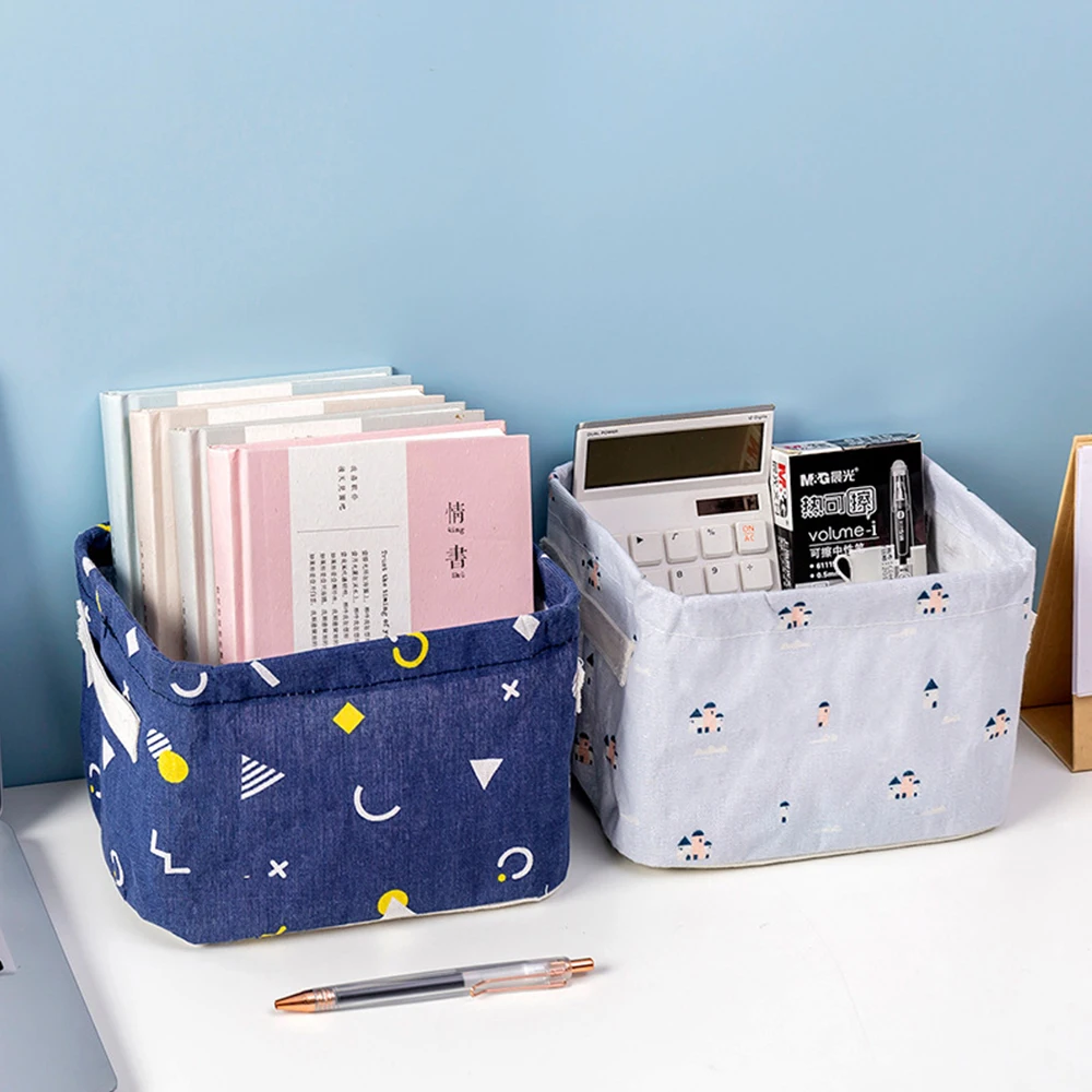 

Imitation Linen Storage Basket Desktop Debris Storage Box Multi-function Storage Basket Small Fresh Book Organizer Home Storage