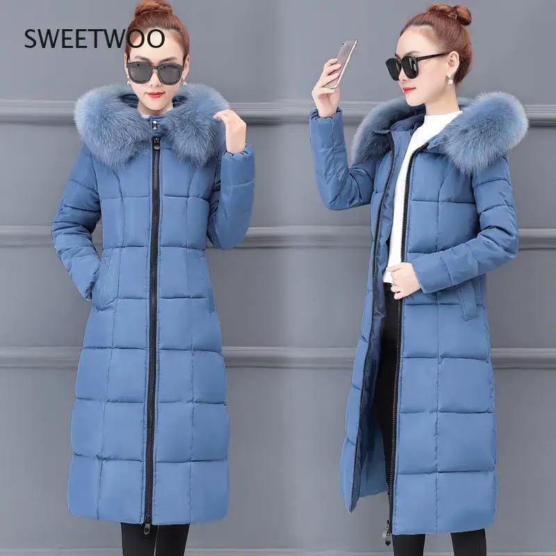 Winter Coats and Jackets Women Casual Padded Jacket Mid-Length Thick and Large Fur Collar Korean Style Padded Ropa De Invierno