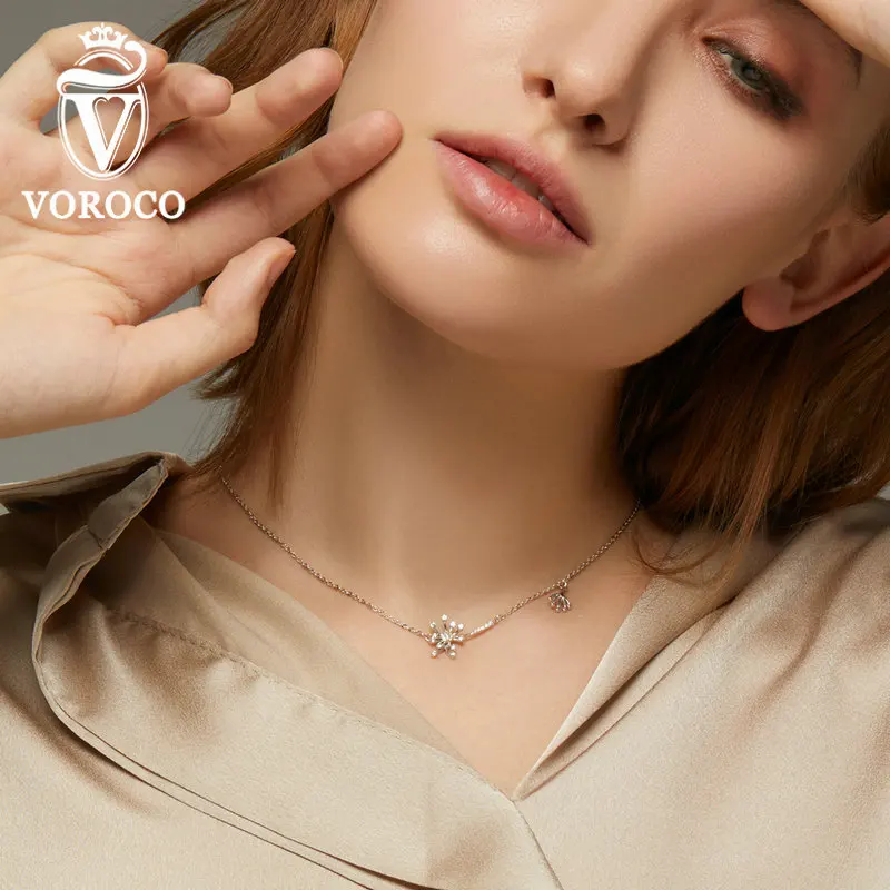 VOROCO BNN147 925 пробы Серебряное ожерелье с подвеской цветок одуванчика любовная цепочка ожерелье женское модное ювелирное изделие длина 45 см