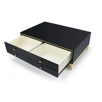 

High gloss lacquer black coffee table with 2 drawers