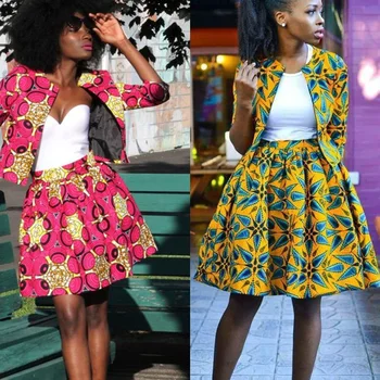 

2020 New African Print Bazin Riche Baggy Skirt Rock Style Dashiki Sleeve Famous Suit for Women Ankara Top and Skirt 2pcs Outfits