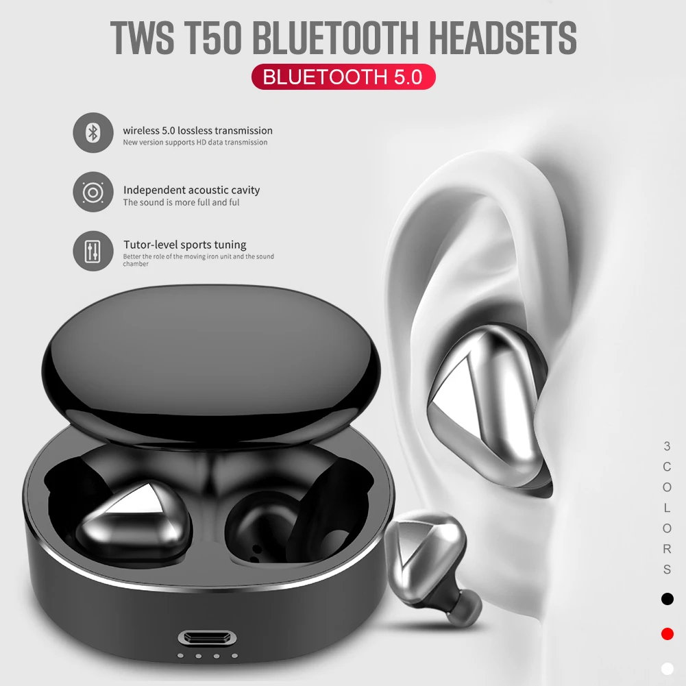 Bluetooth наушники TWS T50 5,0 Bluetooth наушники Мелодия вызова низкая мощность мини невидимые в ухо спортивные наушники беспроводные наушники