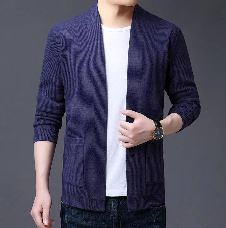 BROWON-Cardigã masculino de malha, suéter masculino com