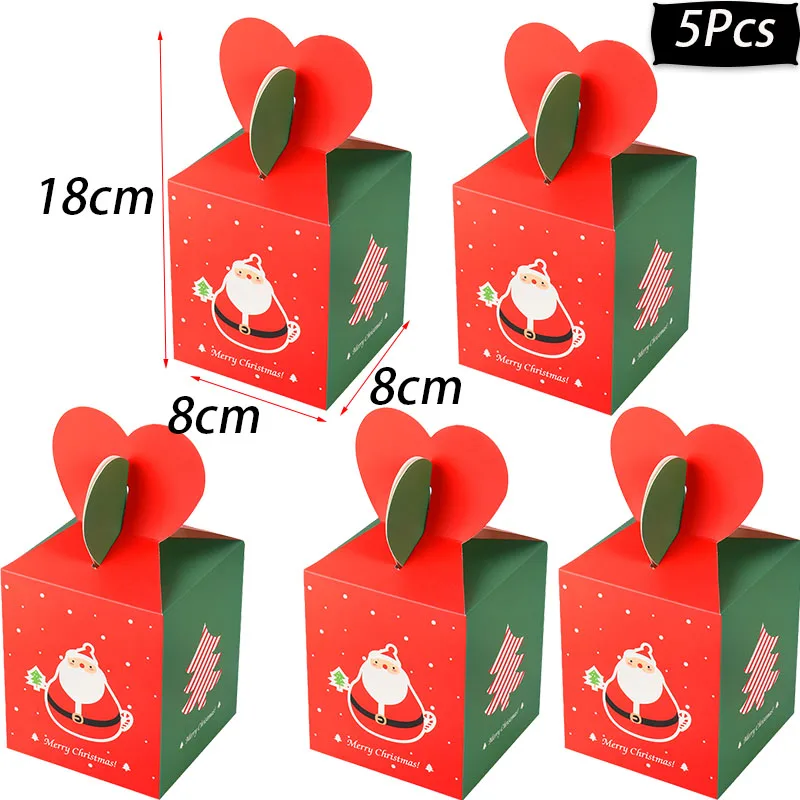5pcs boxes Рождественские бумажные подарочные коробки рождественские украшения для дома подарочная упаковка для конфет пластиковый бумажный пакет Kerst новогодние принадлежности - Цвет: 5pcs boxes