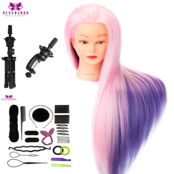 

24 Inch Synthetic Fibre Hair Training Mannequin Head for Hairstyles Hairdressing Salon Design Doll Manikin Wig Heads with Stand