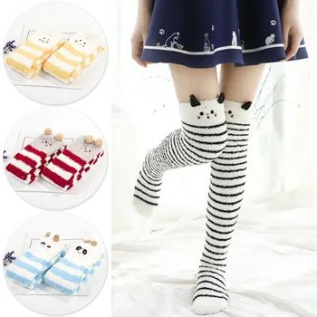 

2020 Cute Japanese Animal Printed Knee Socks Striped Cute Lovely Long High Socks Compression Winter Warm Socks