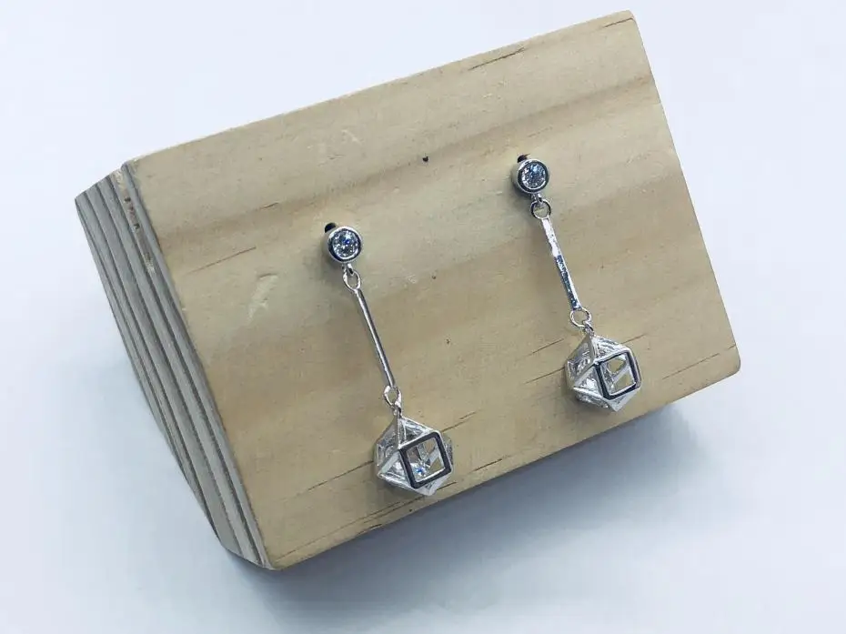 Серьги гвоздики из чистого серебра S925 пробы для девочек прямоугольные и