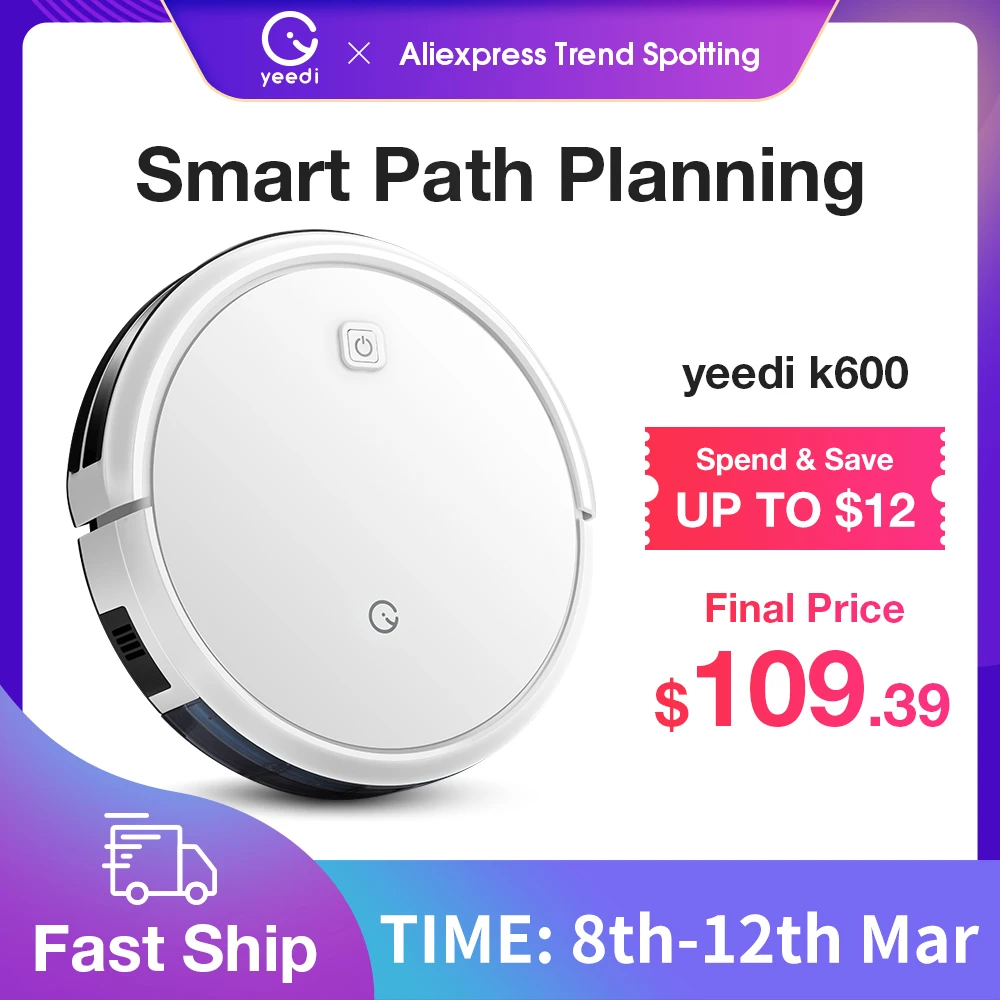 Yeedi Robot aspirador k600, aspiradora con cubo de basura de 600ml, succión planificada de 1500Pa, ruta Carga automática, limpieza en seco y húmedo para suelo duro|Aspiradoras| - AliExpress