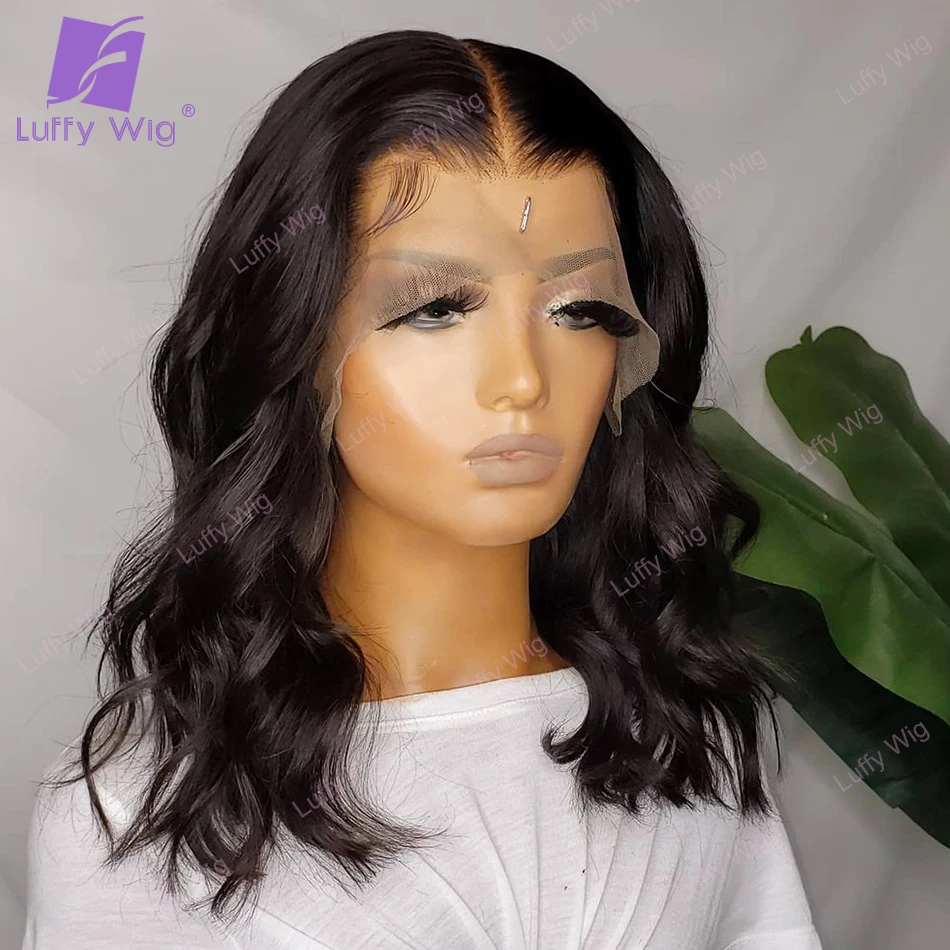 Short Wave Bob Wig Silk Base Full Lace Wigs Glueless Pre Plucked Brazilian Remy Human Hair 5x5 PU Silk Base Lace Front Wig LUFFY