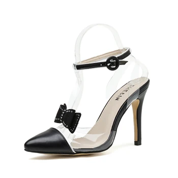 

Women Pumps Transparent High Heels Sexy Pointed Toe Slip-on Bow pointed sandals Fashion Shoes For Lady PVC