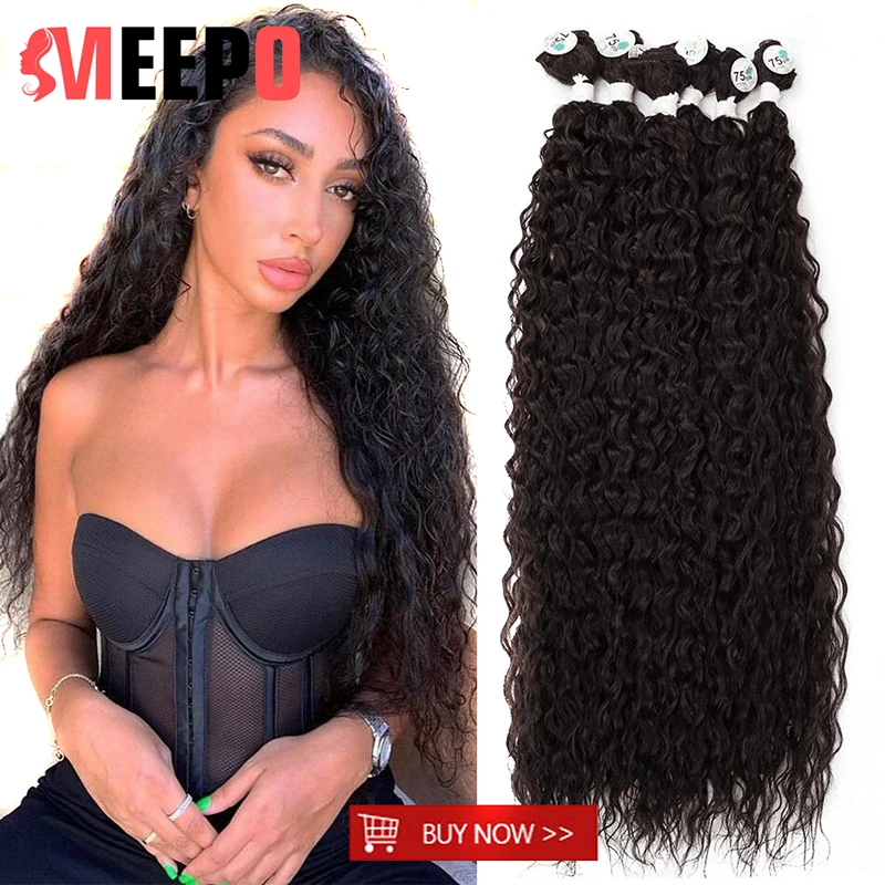 

Meepo Curly Hair Extensions in Packs Synthetic Bundles Brown Natural Curls 28-32Inch Super Long Weaving HairTress 9Pcs Full Head