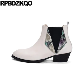 

plus size chunky big snake chelsea booties crossdresser 10 snakeskin women ankle boots medium heel white 12 44 shoes pointed toe