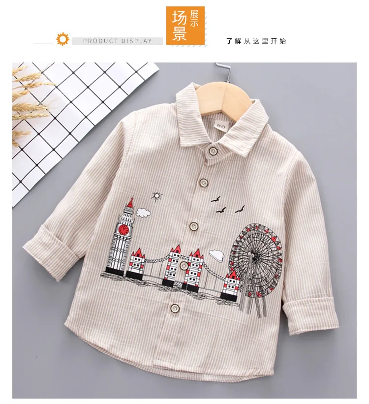 New Style Spring Clothing CHILDREN'S Shirt Men's Stripes Long Sleeve Spring And Autumn Children Shirt Printed Korean-style