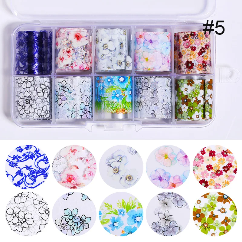 10pcs Flower Nail Art Foils Transfer Slider Mixed Designs Rose DIY Sticker Nail Foil UV Gel Adhesive Wraps Accessories - Цвет: 26(10rolls)