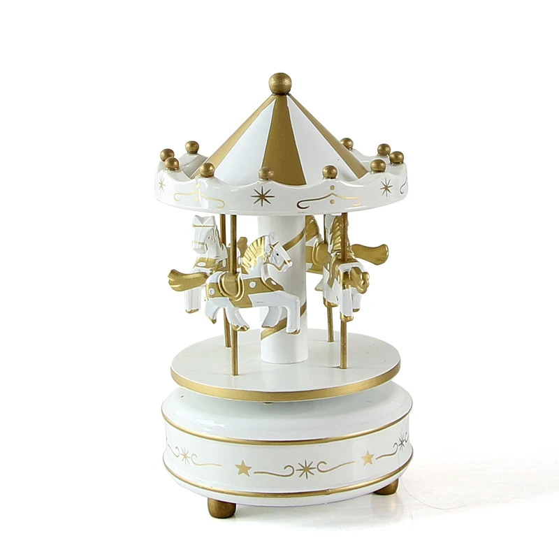 

Wooden 4 Horse Rotating Carousel Figurine Music Box Birthday Christmas Children Gifts Toy 1#
