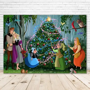 

Prince and Princess by Christmas Tree Vinyl Wallpaer Backdrop for Home Decorations Magician Background for Party Decorations