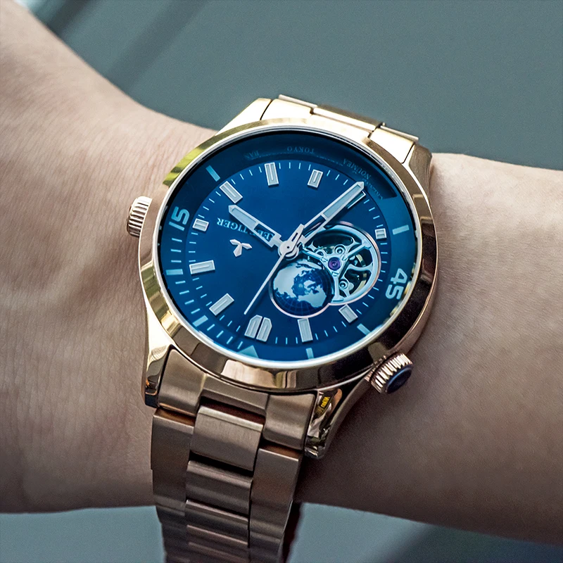 

Reef Tiger/RT Top Luxury Automatic Mechanical Watch Men Fashion Rose Gold Full Stainless Steel Watch RGA1693-2