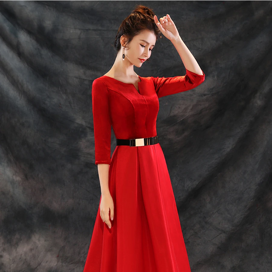 Vestido de Festa Longo настоящая фотография, длинное вечернее платье с красным поясом и поясом, недорогие вечерние платья Robe De Soiree Longue