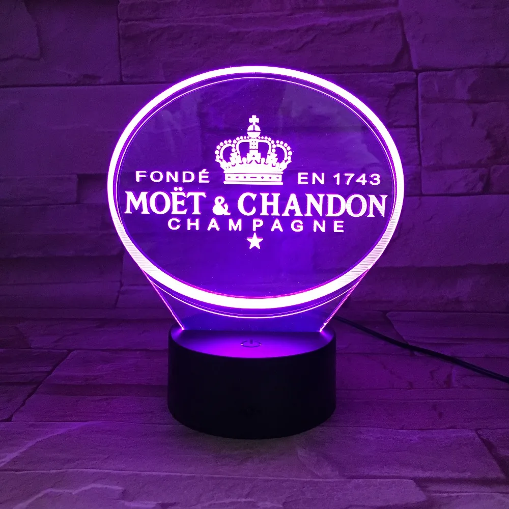 Moet Et Chandon светодиодный 3d-ночник лампа друг ребенок подарок ночник USB или батарея питание украшения для офиса лампа 3D-349