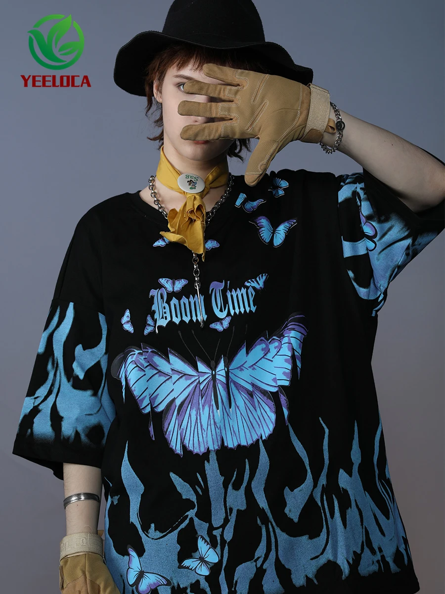 Мужская хлопковая футболка с принтом в виде бабочки коротким рукавом большого