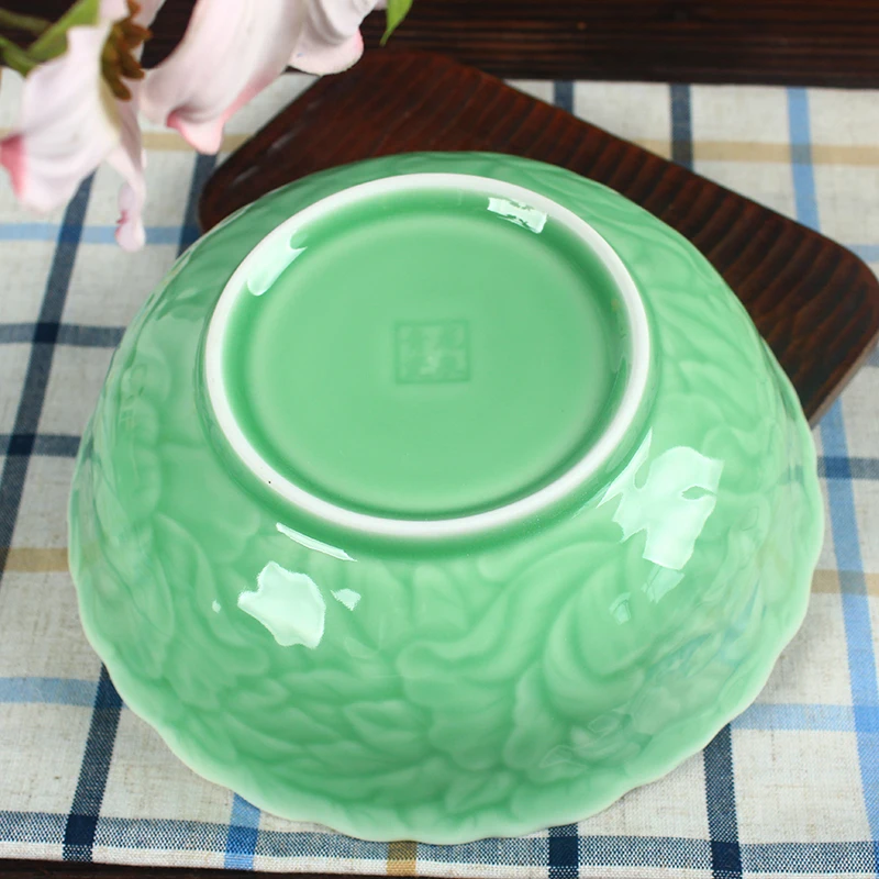 Бытовая Керамическая суповая чаша Longquan celadon пион 8 дюймов суповая чаша большая чаша для микроволновой печи духовка посуда подарок WJ111238