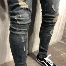 Новинка, Модные узкие брюки-карандаш, сексуальные, повседневные, рваные, дизайн, уличная одежда