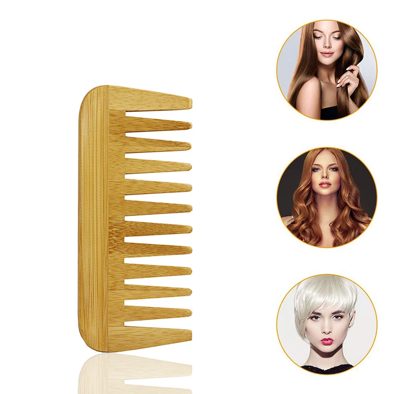 

2021 Hot Sale Eco-Friendly Custom Logo Natural Bamboo Wooden Wide Tooth Hair Comb