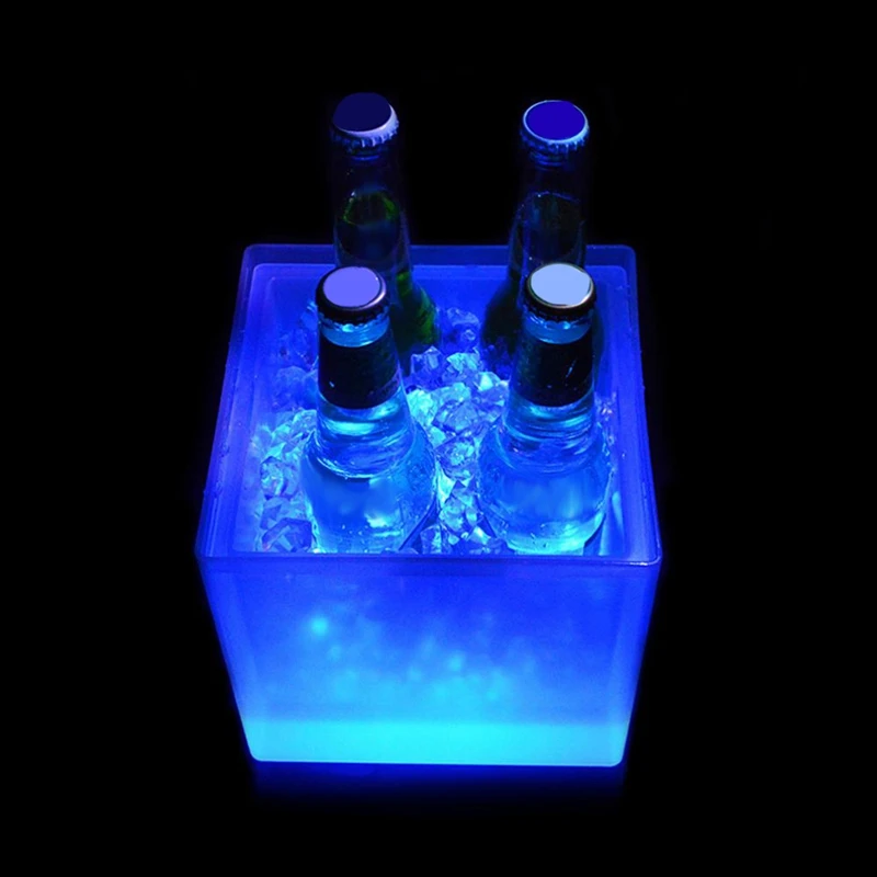 Светодиодный ведро для льда, Двухслойное квадратное ведро для пива, цвет RGB, меняющее цвет, прочное ведро для льда, вина, 3,5 л, для бара