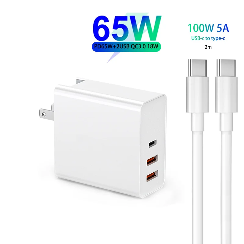 65W USB C To TYPE C Power Adapter,1Port PD60W QC3.0 Charger For USB-C Laptops MacBook Pro/Air iPad Pro,2port USB for S10 iPhone