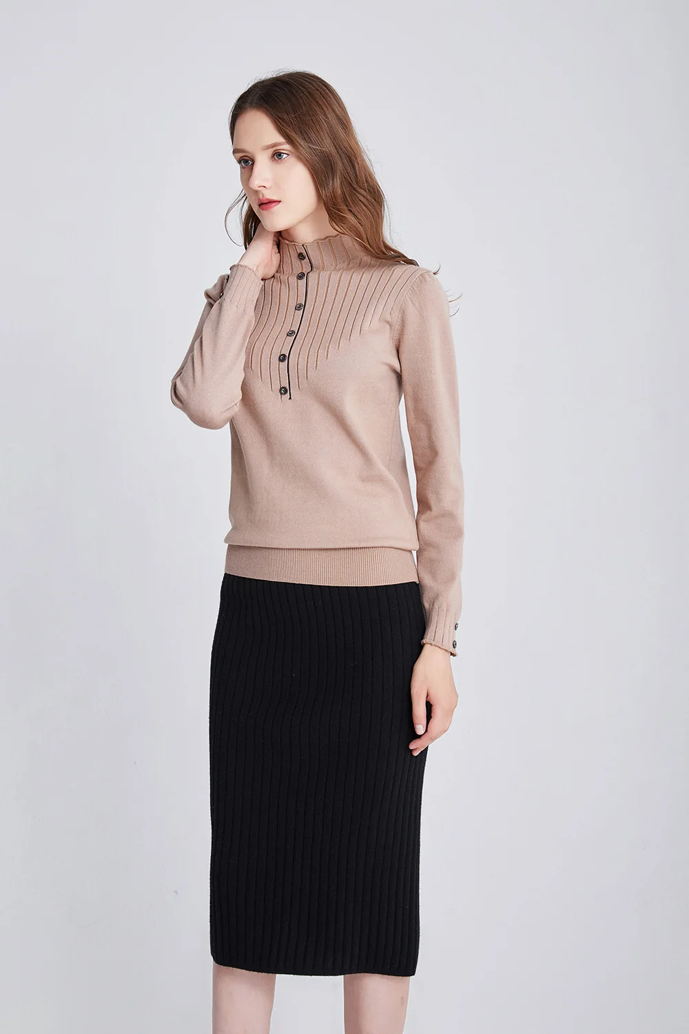 BornToGirl Spring Autumn Winter Women Knitted TShirt Woman Long Sleeve High Neck Black White Blue Green Khaki T Shirts