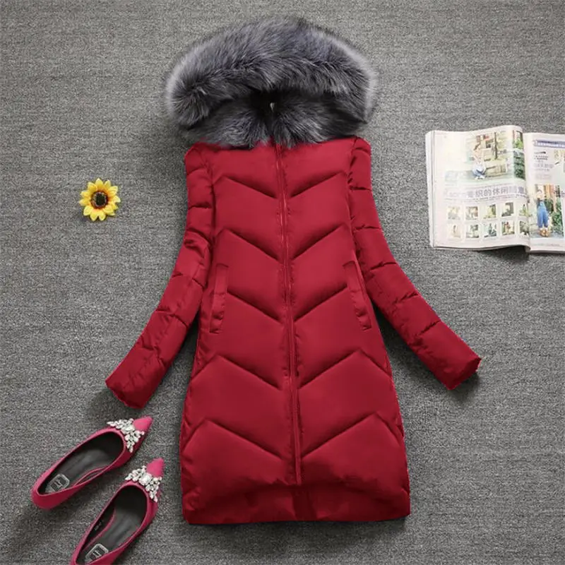 Parkas à capuche avec col en fausse fourrure grande taille rouge