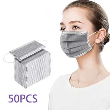 

50pcs Breathable Face Mask Mascarilla Mascarar Disposable Mask Activated Carbon Mask 4ply Mouth Mask Masque Fast Ship