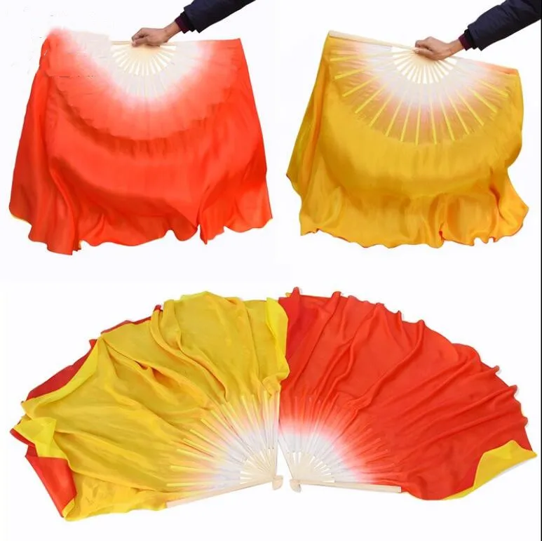 Женская шелковая Фата для танца живота двухцветная полукруглая веер китайского