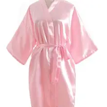 Лидер продаж, женский короткий шелковый халат атласный для подружки невесты, сексуальное атласное свадебное кимоно, халаты для сна, ночная рубашка, платье, женская ночная рубашка в комплекте с купальным халатом, розовый