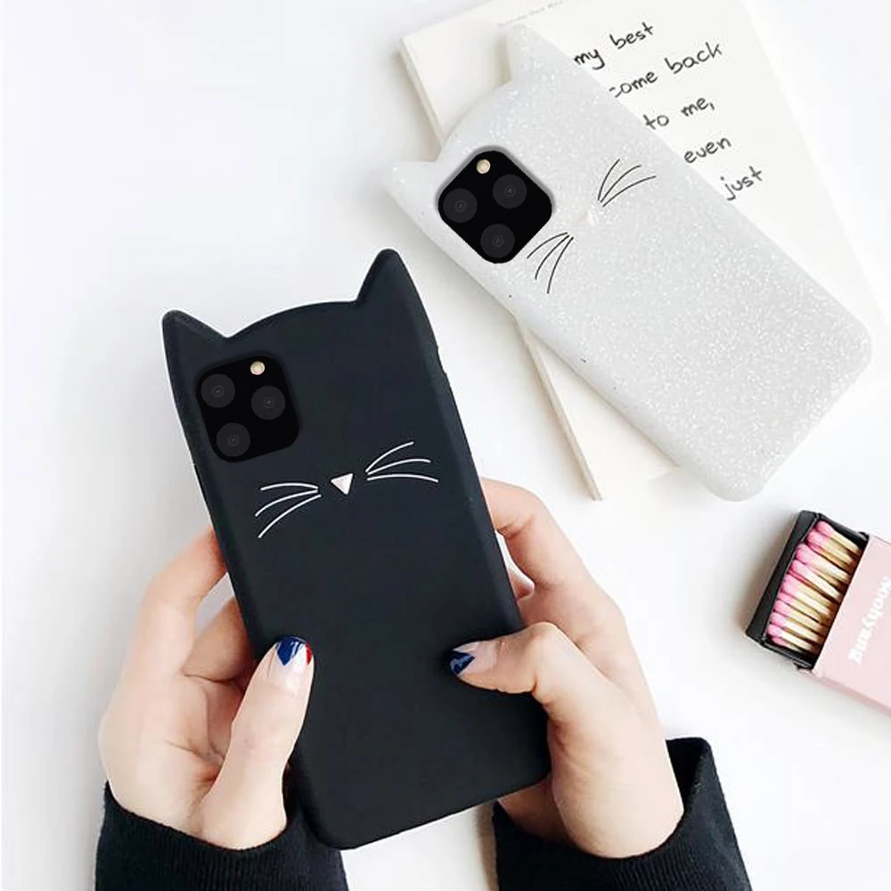 

LAPOPNUT Cute Cat Ears Cases for IPhone X XS XR 11 Pro MAX Soft TPU Silicone Back Cover for Iphone 6 6S 7 8 Plus 5 5S SE Coque