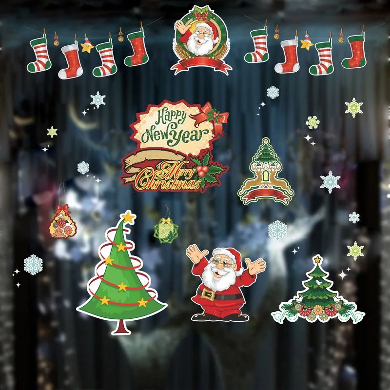 DIY Стеклянная оконная наклейка s Санта Совы елка Рождественская белая Подвеска из снежинок настенная оконная стеклянная наклейка Рождественское украшение