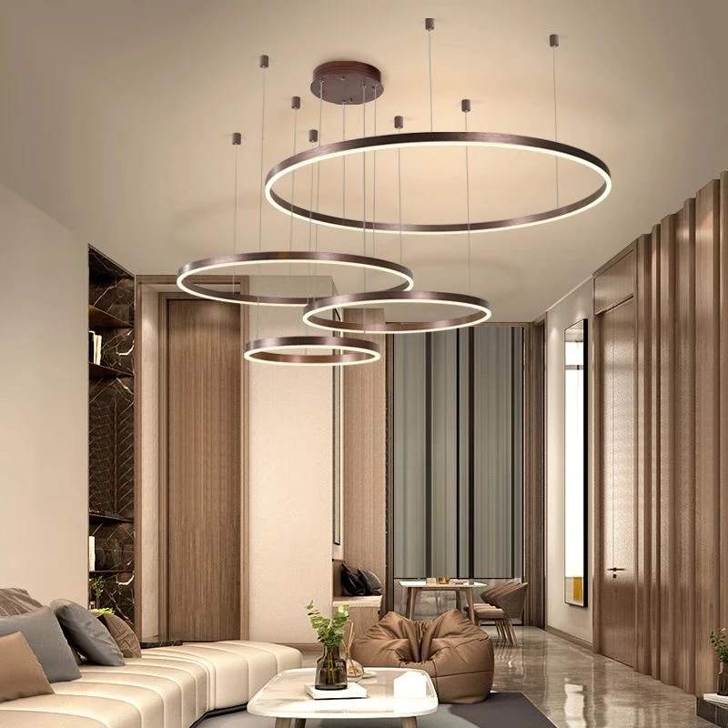 Modern Led Chandelier Gold&Black& Coffee color Home Lighting Brushed Rings Ceiling Mounted Chandelier Lighting for Living room modern chandelier lights