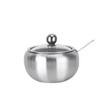 Нержавеющая сталь банка для сахара специй горшок контейнер для приправы коробка с крышкой и сервировочной ложкой для домашней кухни(размер s m l