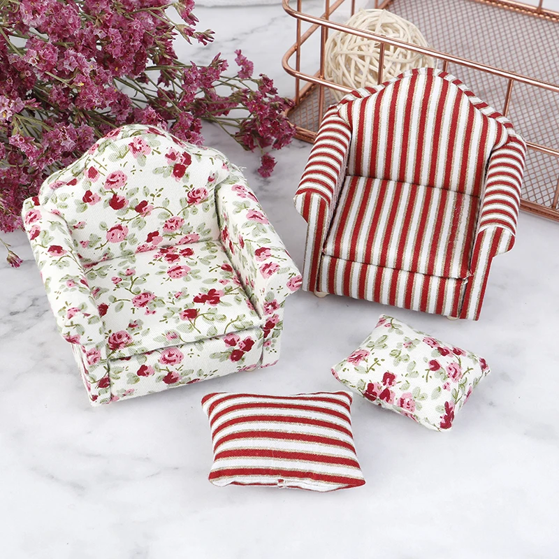 1/12 Mini Floral Print Sofa With Cushion Model Dollhouse Room Decor Photography Prop Miniature Home Decorative Ornaments | Игрушки и