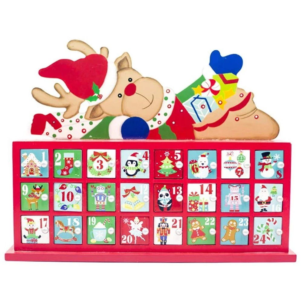 

Storage Gift Ornament Christmas Advent Practical Home Painted Drawer Elk Kid Wooden Decorative Countdown Calendar Desktop