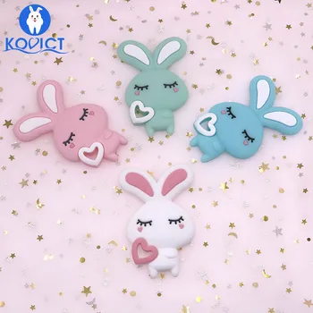 

kovict rabbit Baby silicone Teether rodent BPA food Free Silicone Teething Nursing Pacifier Clip silicone beads